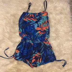Hollister romper tropical S blue green